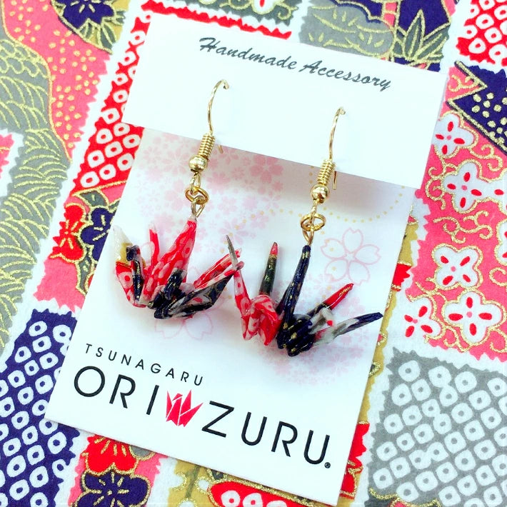 TSUNAGARUORIZURU ハンドメイドアクセサリー折鶴ピアス【妹背山・ミックス】(妹背山 連鶴 折鶴 結婚式 アクセサリー 手作り ピアス TSUNAGARU ORIZURU 和雑貨 和小物 着物 浴衣)