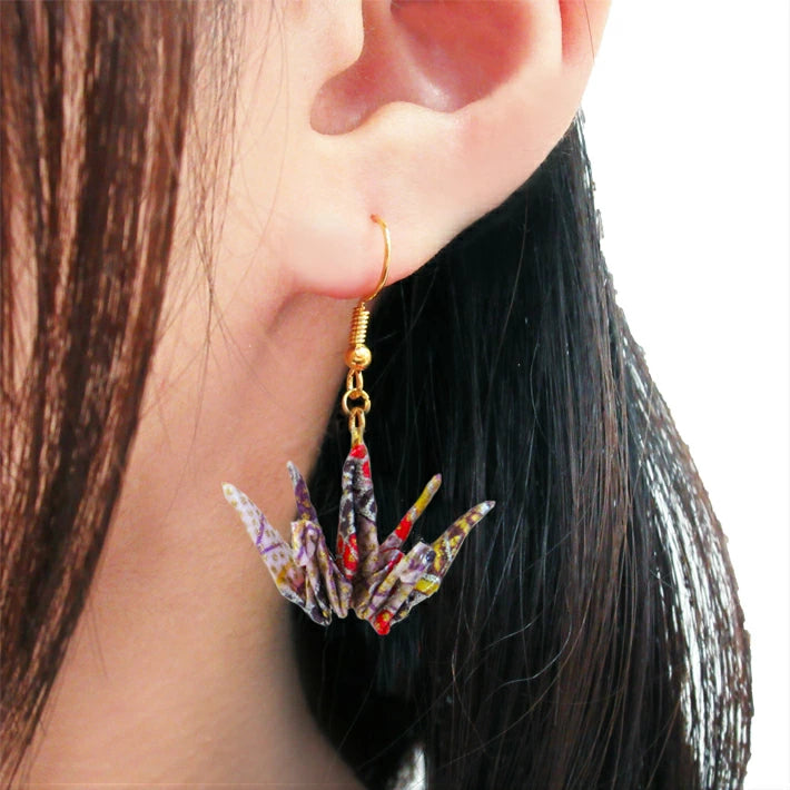 TSUNAGARUORIZURU ハンドメイドアクセサリー折鶴ピアス【妹背山・ピンク紫】(妹背山 連鶴 折鶴 結婚式 アクセサリー 手作り ピアス TSUNAGARU ORIZURU 和雑貨 和小物 着物 浴衣 )
