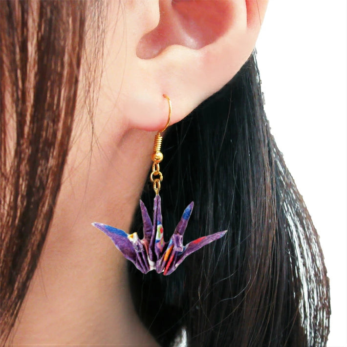 TSUNAGARUORIZURU ハンドメイドアクセサリー折鶴ピアス【妹背山・蝶うさぎ紫】(妹背山 連鶴 折鶴 結婚式 アクセサリー 手作り ピアス TSUNAGARU ORIZURU 和雑貨 和小物 着物 浴衣)